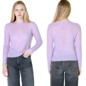 Vince Mohair Wool Featherweight Ribbed Semi Sheer Crewneck Sweater Lilac